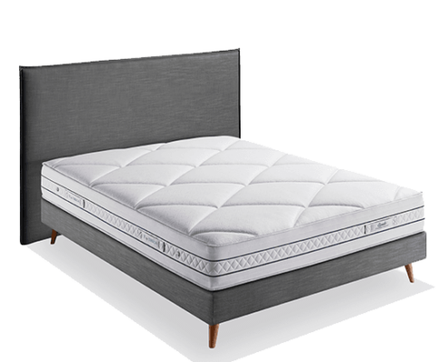 Découvrez notre élégant cadre de lit gris, doté d'un matelas blanc matelassé et de pieds en bois élégants. Parfait pour tout décor de salle d'exposition, cette pièce de résistance transforme n'importe quel espace en un refuge luxueux. Canape Paris by Atelier Bis