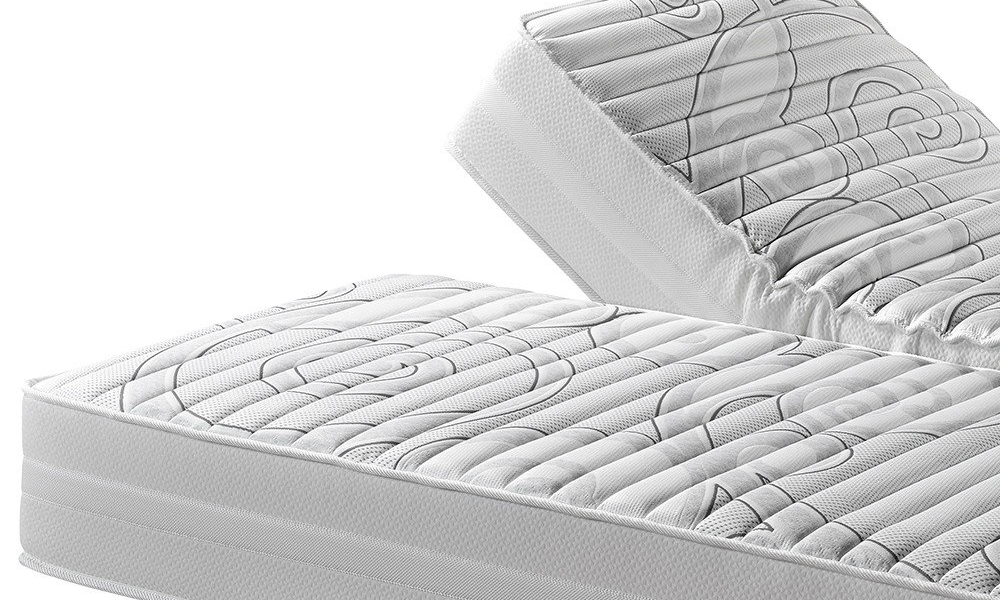 Deux matelas blancs aux motifs matelassés, l'un appuyé latéralement contre l'autre, offrant une qualité exceptionnelle pour un prix imbattable. Canape Paris by Atelier Bis