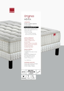 Image promotionnelle d'un matelas blanc de haute qualité avec texte détaillant les caractéristiques et les avantages en français, parfait pour votre retraite parisienne. Canape Paris by Atelier Bis