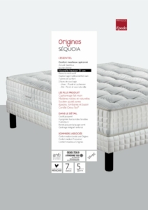 Matelas avec tissu texturé blanc, pieds noirs et détails de produit en français sur le côté, dégageant un air de qualité parisienne. Canape Paris by Atelier Bis