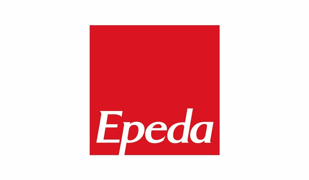 Carré rouge avec le mot « Epeda » en police blanche stylisée en bas à droite, rappelant l'élégance que l'on retrouve dans un canapé parisien. Canape Paris by Atelier Bis