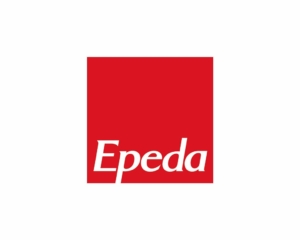 Carré rouge avec le mot « Epeda » en police blanche stylisée en bas à droite, rappelant l'élégance que l'on retrouve dans un canapé parisien. Canape Paris by Atelier Bis