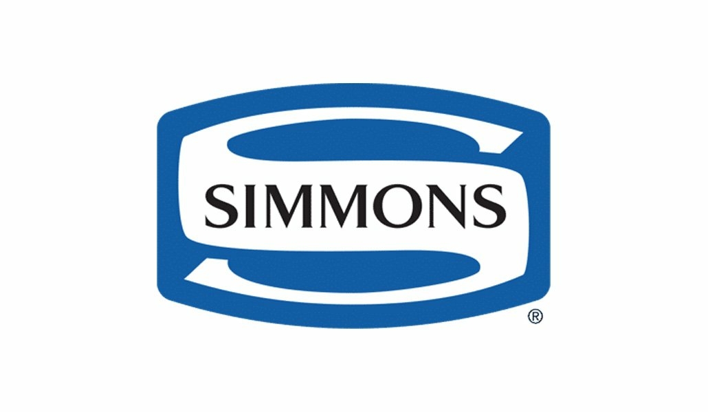 Logo bleu et blanc comportant un grand « S » avec le mot « Simmons » élégamment centré, rappelant le style parisien chic. Canape Paris by Atelier Bis