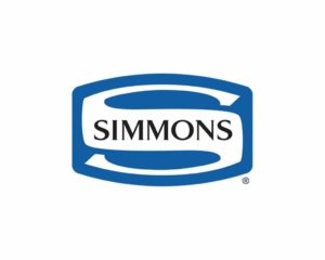 Logo bleu et blanc comportant un grand « S » avec le mot « Simmons » élégamment centré, rappelant le style parisien chic. Canape Paris by Atelier Bis