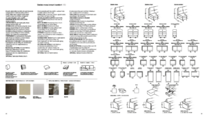Schéma des instructions d'assemblage de meubles avec texte, illustrations d'étagères et échantillons de couleurs en bas révélant des détails de qualité salle d'exposition. Canape Paris by Atelier Bis