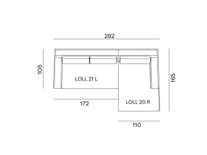 configurazione-02@2x Dessin technique d'un canapé sectionnel avec dimensions : largeur 292, section gauche 172, section droite 110, hauteur 105. Parfait pour ceux qui apprécient le prix et la qualité dans leurs choix de meubles. Canape Paris by Atelier Bis
