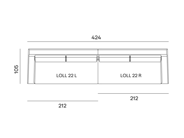 configurazione-04@2x Schéma d'un canapé de style parisien aux dimensions : largeur 484, hauteur 106, et deux sections de 212 de long chacune, alliant à la fois qualité et élégance. Canape Paris by Atelier Bis
