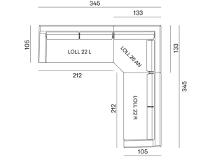 configurazione-06@2x Découvrez notre canapé modulable en L, gage de qualité et de design. Avec des dimensions pensées pour le confort, sa largeur totale s'étend jusqu'à 345 cm, la section la plus longue s'étend sur 212 cm et sa profondeur est de 105 cm. Parfait pour n'importe quel showroom ou votre refuge parisien. Canape Paris by Atelier Bis