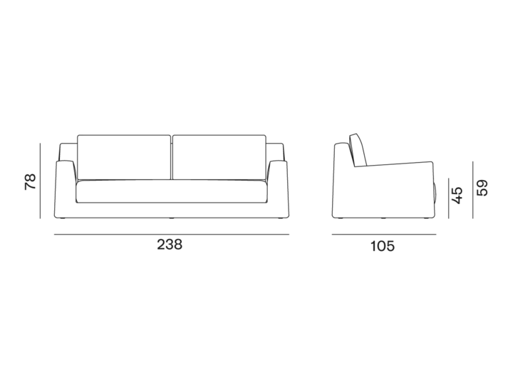 loll-12@2x Découvrez la silhouette élégante de notre canapé, mesurant 286 cm de longueur, 78 cm de hauteur et 105 cm de profondeur, avec une hauteur d'assise confortable de 74,5 cm. Parfait pour tout showroom cherchant à mettre en valeur le style et la sophistication. Canape Paris by Atelier Bis