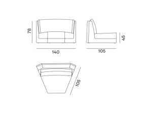 loll-25@2x Dessin technique d'un canapé aux dimensions : 140cm de largeur, 105cm de profondeur, 78cm de hauteur, hauteur d'assise 43cm. Inspirée de l'élégance parisienne, cette pièce allie prix et qualité pour l'acheteur exigeant. Canape Paris by Atelier Bis