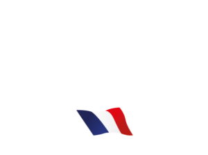 Fond blanc avec un petit drapeau français au centre, mettant en valeur des rayures verticales bleues, blanches et rouges. Imaginez ce design élégant ornant un salon parisien chic où les conversations se succèdent autour de délicieux canapés. Canape Paris by Atelier Bis