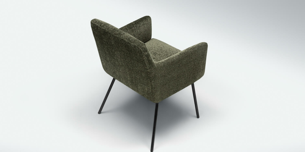 61ceddd59632eede13594a6d_MOA_bistro_studio_chair_sky_7_green_4 Fauteuil Moa Bistro en tissu bleu clair dans une chambre minimaliste Le fauteuil en tissu bleu clair se trouve dans une chambre minimaliste avec des murs blancs et des meubles en bois clair.