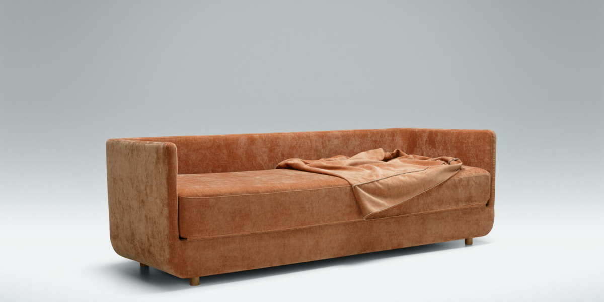 Canapé convertible en lit Stina en tissu marron foncé avec des coussins décoratifs blancs et gris Des coussins décoratifs blancs et gris sont disposés sur le Stina en tissu marron foncé, ajoutant une touche de sophistication à l'ensemble.