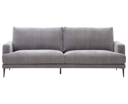 Découvrez une qualité inégalée avec ce canapé, doté d'un design moderne gris avec des coussins de dossier haut et des accoudoirs fins ornant des pieds élégants en métal noir. Canape Paris by Atelier Bis