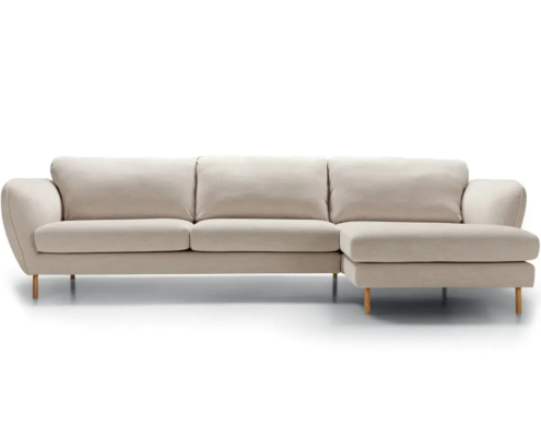 Canapé d'angle Paris en tissu beige clair vu de face.